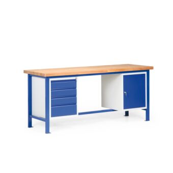 Werkbank met 2 kasten, één met vier laden en 1 met een afsluitbare deur