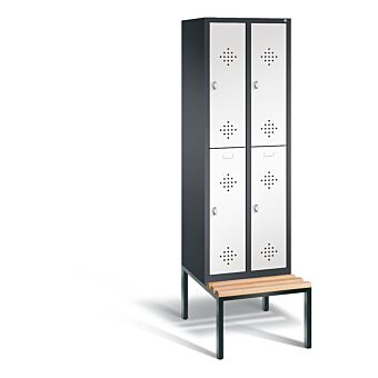 Garderobekast met ondergebouwde zitbank en twee afdelingen boven elkaar 8350