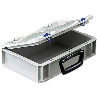 Euronorm kunststof bak met deksel en koffergreep-1 op lange zijde-300-200-85