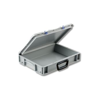 Euronorm kunststof bak met deksel en koffergreep-1 op lange zijde-400-300-85