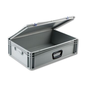 Euronorm kunststof bak met deksel en koffergreep-1 op lange zijde-600-400-185
