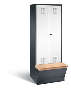 Garderobekast met ondergebouwde zitbank met opbergbox en naar elkaar toeslaande deuren S 3500 Evolo-2-400-Staal