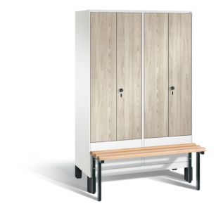 Garderobekast met voorgebouwde zitbank en naar elkaar toeslaande deuren S 3500 Evolo-4-300-HPL