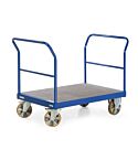 Platformwagen voor zware lasten. Belastbaar tot 2.200 kg. Platformwagen met 1 of 2 duwbeugels, Platformwagen met 1 of 2 kopwanden.